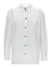 Ganni Lace-up Shirt With Adjustable Waist Tie In Blanco
