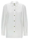 Ganni Lace-up Shirt With Adjustable Waist Tie In White