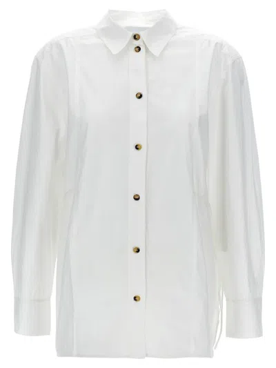 Ganni Lace-up Shirt With Adjustable Waist Tie In White