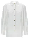 Ganni Lace-up Shirt With Adjustable Waist Tie In White