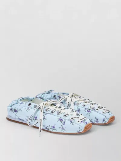 Ganni Lace Up Shoes Silk Nylon Floral Pattern In Blue