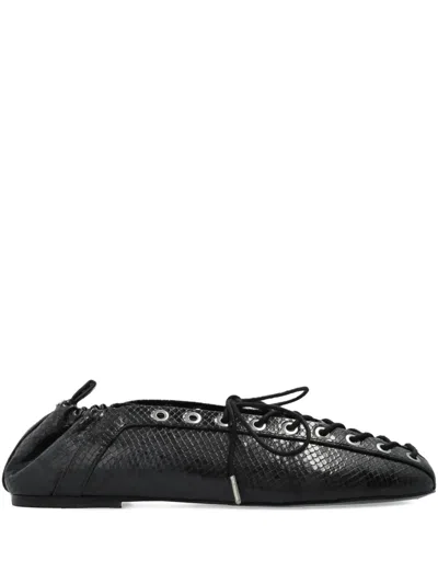 Ganni Lace-up Snakeskin-effect Ballet Flats In Multi