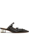 Ganni Womens Black Eyelets Lace-up Faux-leather Mules Eur 39 / 6 Uk In Schwarz