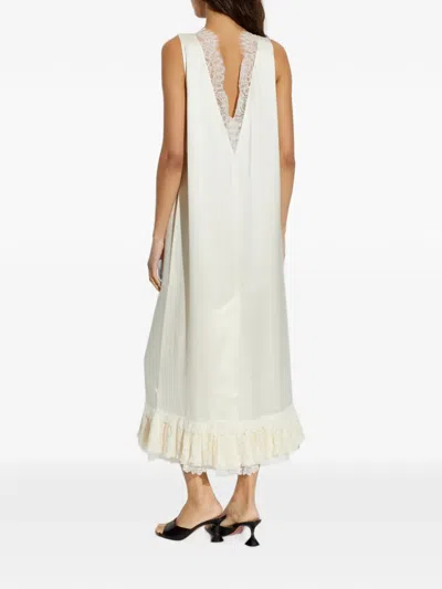 Ganni Lace-insert Satin Midi Dress In Neutral