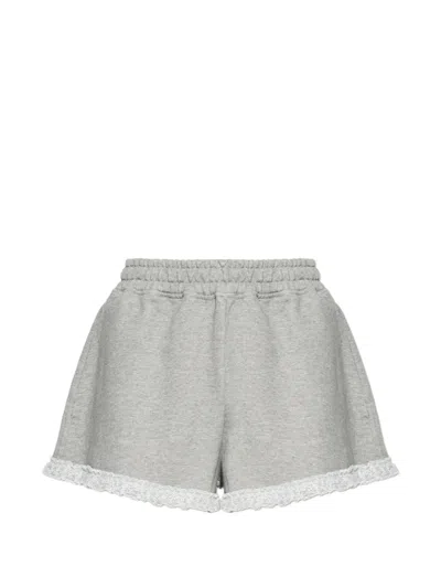 Ganni Lace-trim Cotton Shorts In Gray