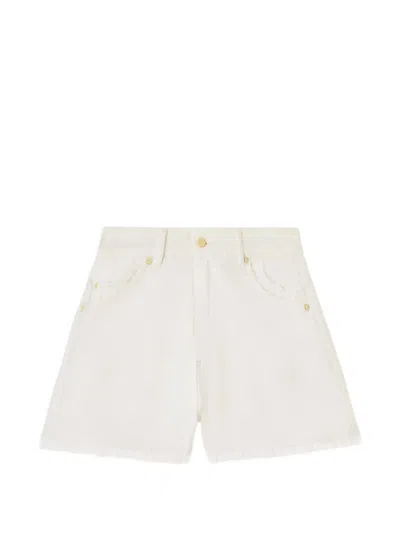 Ganni Lace-trim Denim Shorts In Neutral