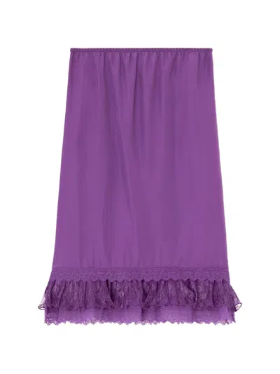 Ganni Lace-trim Ruffled Midi Skirt In Purple