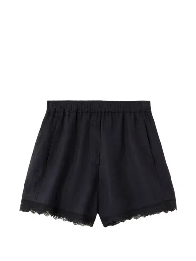 Ganni Linen Lace Trim Shorts In Black