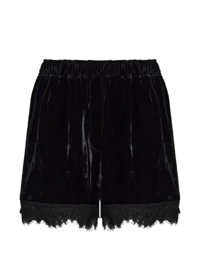 Ganni Lace-trim Velvet Shorts In Black