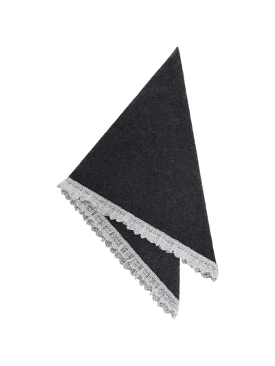 Ganni Lace-trim Wool Scarf In Gray