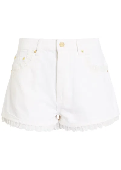 Ganni Lace-trimmed Denim Shorts In White