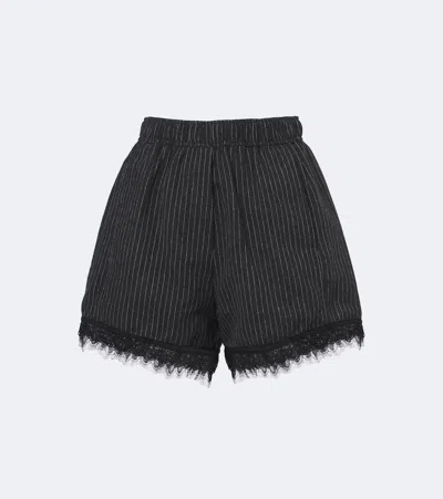 Ganni Lace-trimmed Pinstripe Flannel Shorts In Black