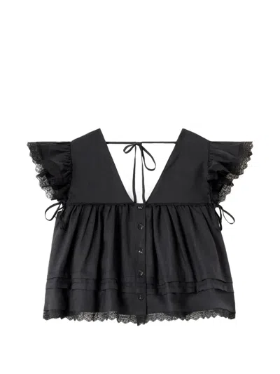 Ganni Lace-trimmed Ruffled Blouse In Multi
