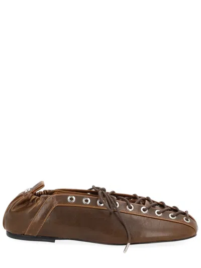 Ganni Lace-up Ballerinas Oleatex In Brown