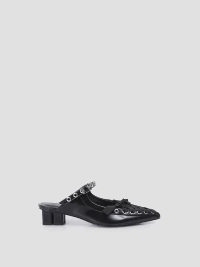 Ganni Lace-up Flat Shoes With Eyelet Details In Black