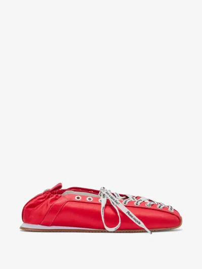 Ganni Lace-up Flat Shoes With Printed Laces And Pull Tabs In Multi