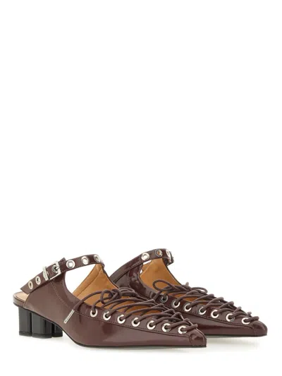 Ganni Lace-up Mule In Burgundy