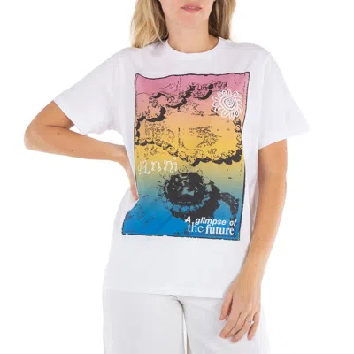 Ganni Ladies Bright White Printed Organic Cotton T-shirt