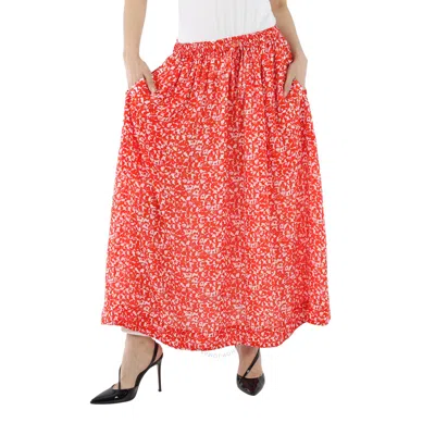 Ganni Ladies Floral Print Pleated A-line Skirt In Orange