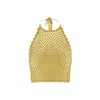 Ganni Ladies Gold Halterneck Crochet Tank Top In Gold Tone