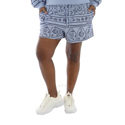 Ganni Ladies Heather Grey Software Isoli Printed Shorts In Blue