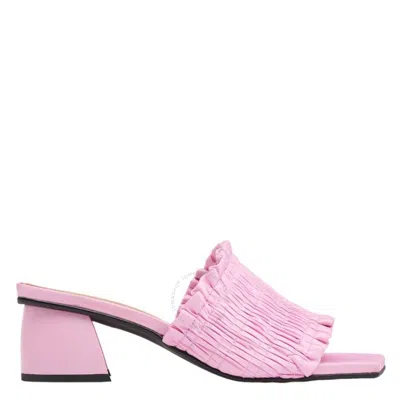 Ganni Pink Smocked Block Heel Sandals