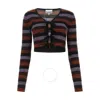 Ganni Striped Rib Knit Wool Crop Cardigan