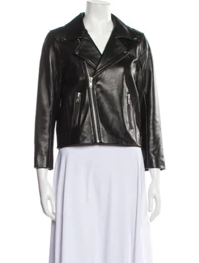 Pre-owned Ganni Lamb Leather Biker Jacket In Black