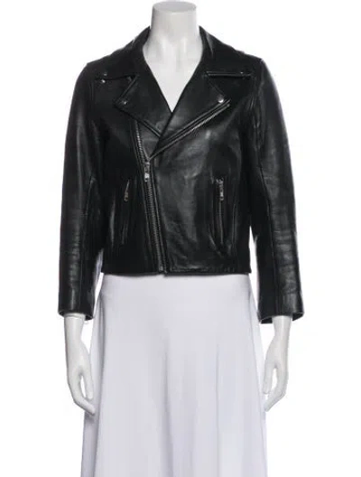 Pre-owned Ganni Lamb Leather Biker Jacket In Gray
