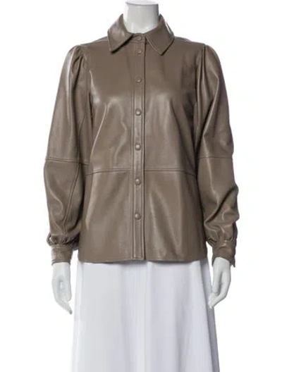 Pre-owned Ganni Lamb Leather Biker Jacket In Neutrals