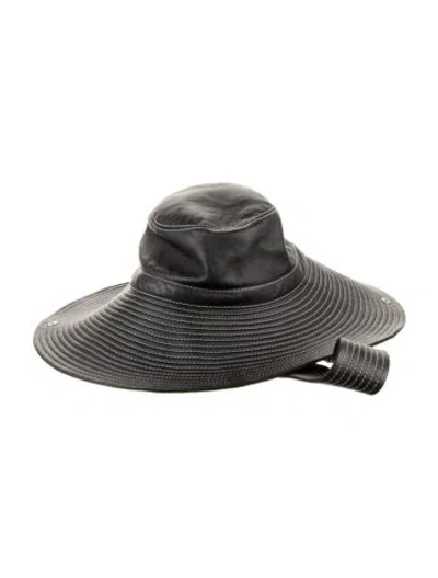 Pre-owned Ganni Lamb Leather Bucket Hat In Black