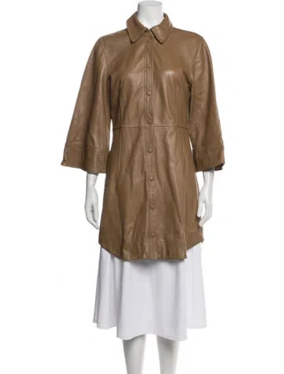 Pre-owned Ganni Lamb Leather Coat In Neutrals