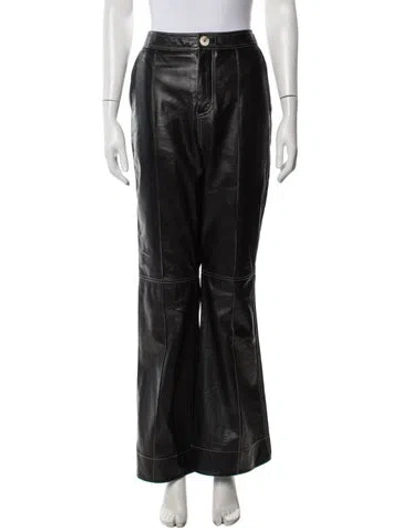 Pre-owned Ganni Lamb Leather Flared Pants In Black