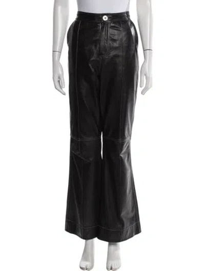 Pre-owned Ganni Lamb Leather Flared Pants In Black