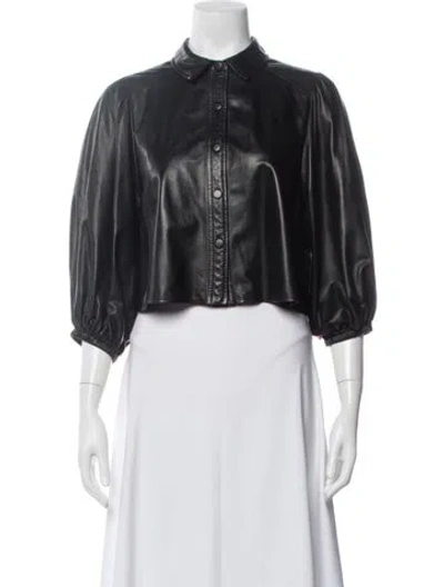 Pre-owned Ganni Lamb Leather Jacket In Black