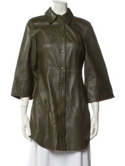 Pre-owned Ganni Lamb Leather Jacket In Green