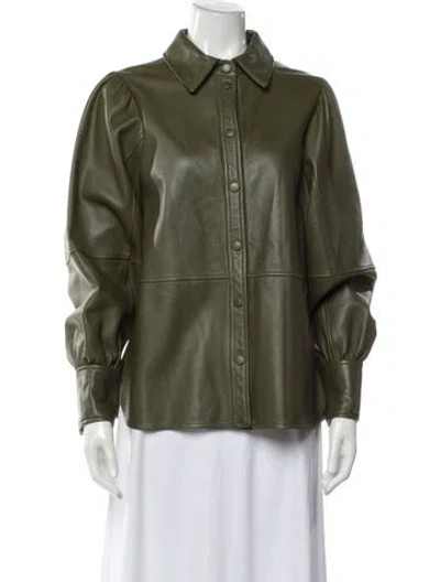 Pre-owned Ganni Lamb Leather Jacket In Green
