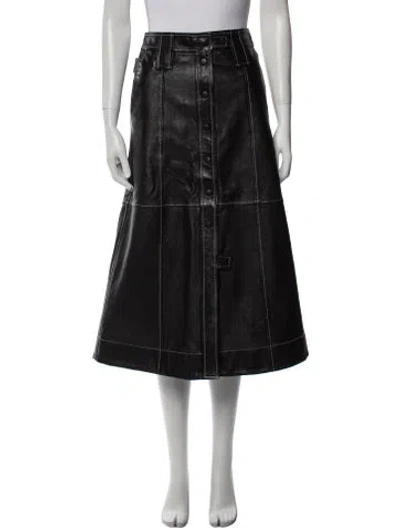 Pre-owned Ganni Lamb Leather Midi Length Skirt In Black