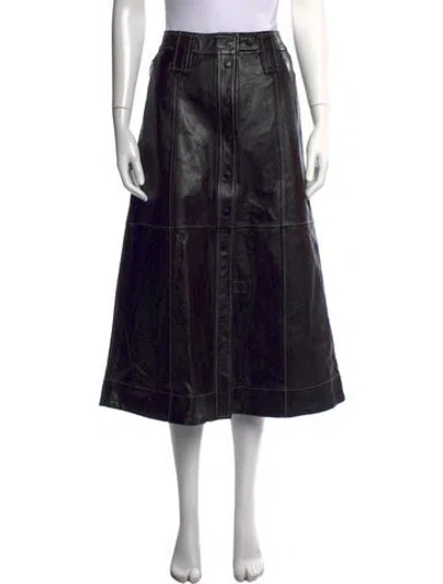 Pre-owned Ganni Lamb Leather Midi Length Skirt In Black