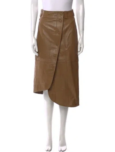 Pre-owned Ganni Lamb Leather Midi Length Skirt In Brown