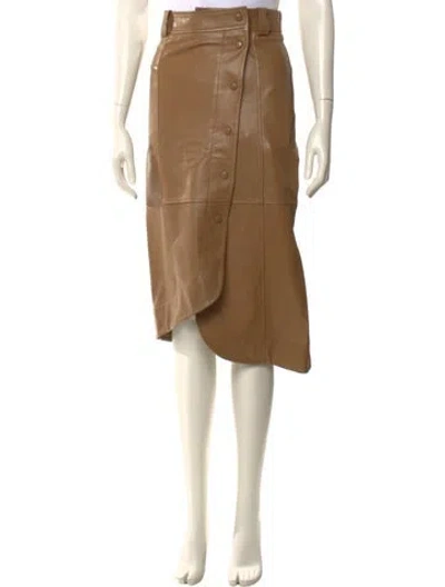 Pre-owned Ganni Lamb Leather Midi Length Skirt In Neutral