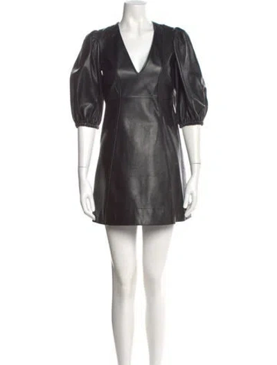 Pre-owned Ganni Lamb Leather Mini Dress In Black
