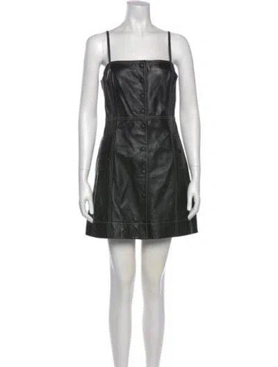 Pre-owned Ganni Lamb Leather Mini Dress In Black