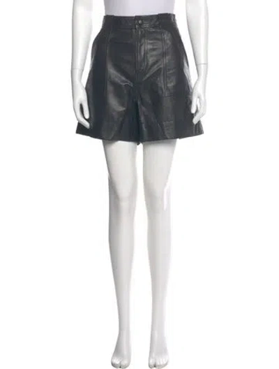 Pre-owned Ganni Lamb Leather Mini Shorts In Black