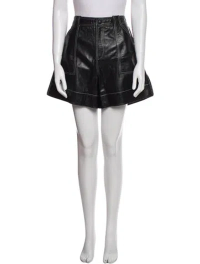 Pre-owned Ganni Lamb Leather Mini Shorts In Black