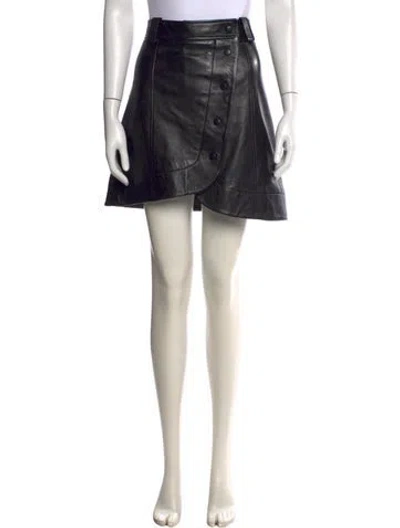 Pre-owned Ganni Lamb Leather Mini Skirt In Black