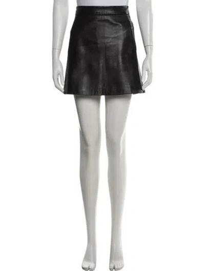 Pre-owned Ganni Lamb Leather Mini Skirt In Black