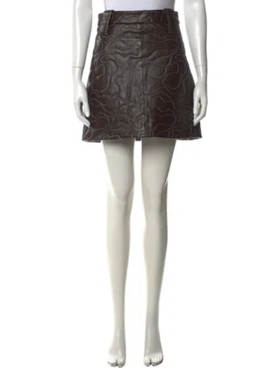 Pre-owned Ganni Lamb Leather Mini Skirt In Brown