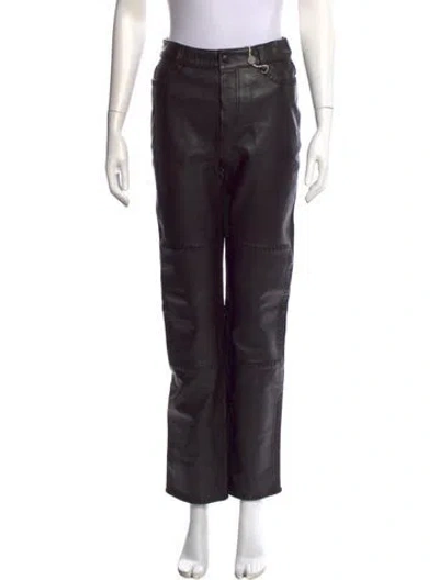 Pre-owned Ganni Lamb Leather Straight Leg Pants In Black