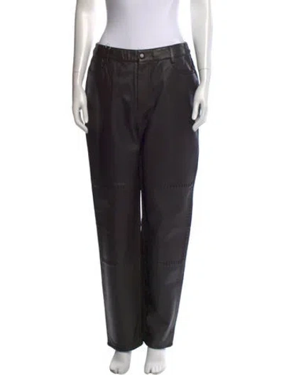 Pre-owned Ganni Lamb Leather Straight Leg Pants W/ Tags In Black